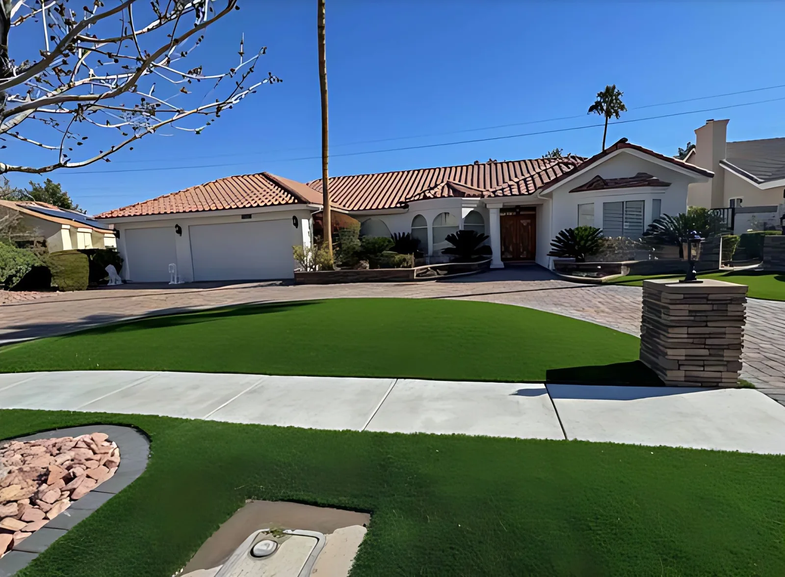 Front walk with curbed turf